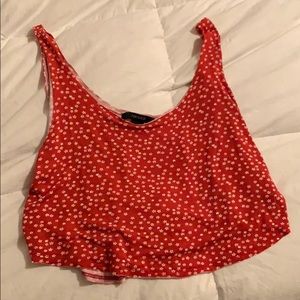 forever 21 red cropped tank top with white flowers